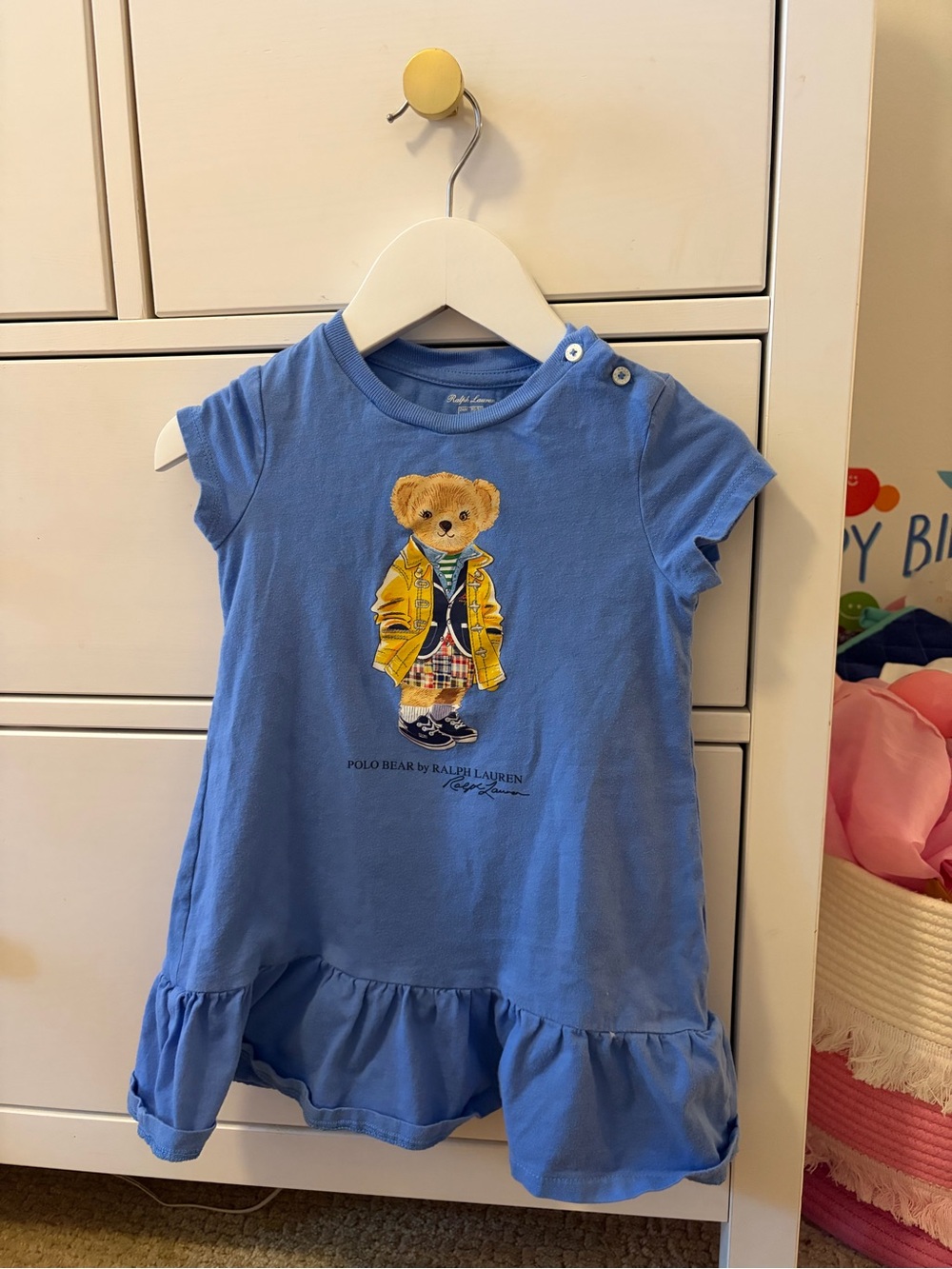 Ralph Lauren Girls Polo Bear Dress 24M Blue Plaid Preppy Teddy Bear